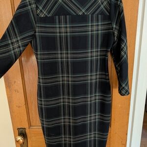 Zara Elegant Black and Green Plaid Long Sleeve Dress